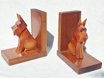 Boekensteunen (2) - Art deco - Hout - Honden : Terriërs, Antiek en Kunst