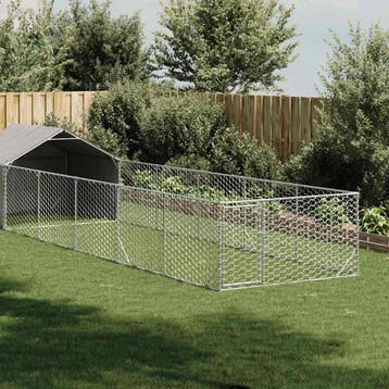 vidaXL Hondenkennel met ren 8x2x1,5 m gegalvaniseerd staal, Verzenden