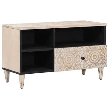 vidaXL TV Kast met lade Wit 80 x 33,5 x 46 cm Massief Mango, Huis en Inrichting, Verzenden, Nieuw