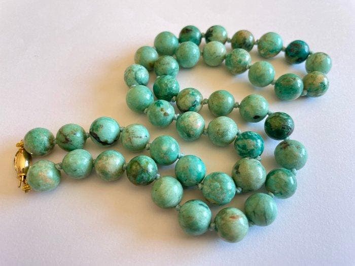 18 karaat (750) goud - Peruaanse turkoois - Halsketting, Antiek en Kunst, Kunst | Designobjecten