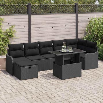 vidaXL Tuinbank Set 8 st Zwart Poly rattan, Verzenden