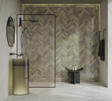 Wandtegel Cevica Monpelli Brick Olive Mix Groen Glans 6,5x30, Bricolage & Construction, Ophalen of Verzenden, Wandtegels