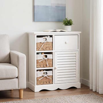 vidaXL Kast met links 3 weefmanden hout wit, Maison & Meubles, Verzenden