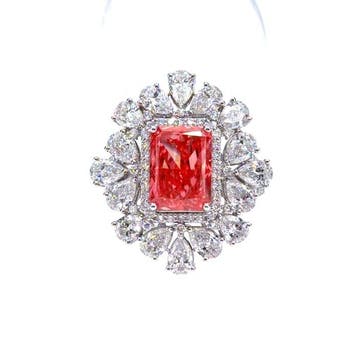 Ring - 14 karaat Witgoud - 7.03ct. tw. Rood Diamant (Fancy, Nieuw