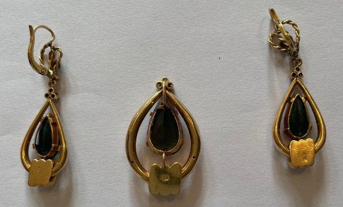 Parure - 18 karaat Geel goud Toermalijn, Bijoux, Sacs & Beauté, Bijoux anciens