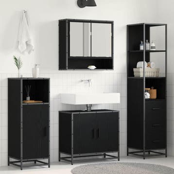 vidaXL Badkamermeubel Set met lade 3 pcs Zwart Eiken Bewerkt, Verzenden