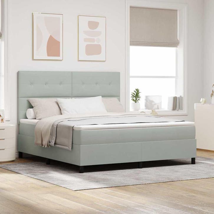 vidaXL LED Box Spring Bed met matras Lichtgrijs 180 x 200 cm, Huis en Inrichting, Slaapkamer | Bedden, Nieuw, Verzenden