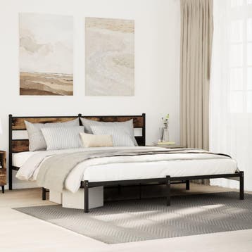 vidaXL Bedframe zonder matras metaal gerookt eikenkleurig, Verzenden