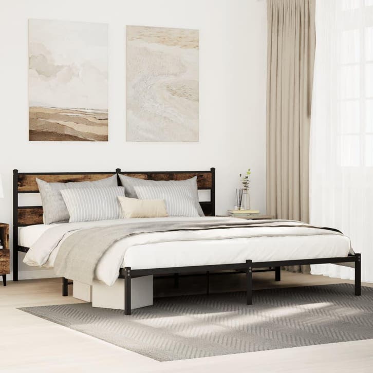 vidaXL Bedframe zonder matras metaal gerookt eikenkleurig, Maison & Meubles, Chambre à coucher | Lits, Envoi