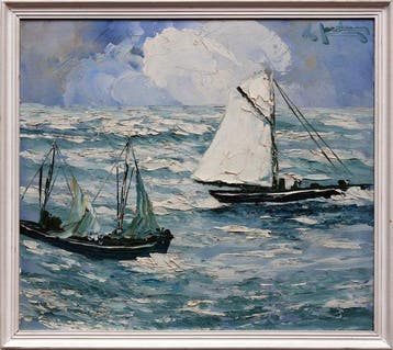 Leo Jordaens (1944–2000) - Expressieve marines met zeilboten