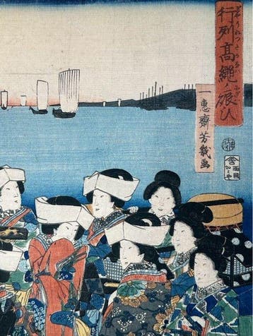 Utagawa Yoshiiku — A Lively Procession at Takanawa Ukiyo-e