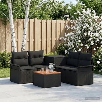 vidaXL Bankstel 6 st 4-Aantal zitplaatsen Zwart Poly Rattan, Tuin en Terras, Verzenden, Nieuw