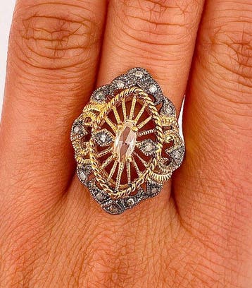 Zonder minimumprijs - Ring - 9 kt. Geel goud, Zilver Diamant, Nieuw