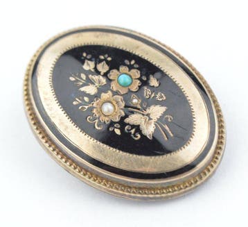 Onyx - 8 karaat - Geel goud, Zilver - Broche