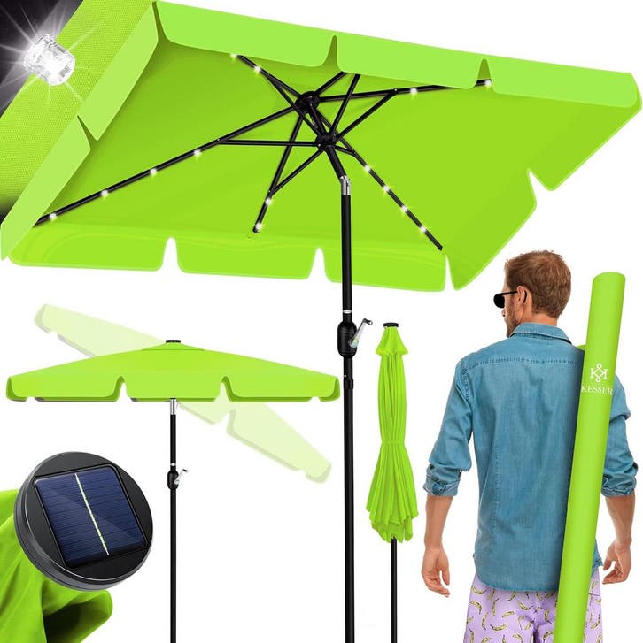 Stokparasol - Parasol - 125x205 cm - Tuinparasol - LED - Gro, Tuin en Terras, Parasols, Nieuw, Verzenden