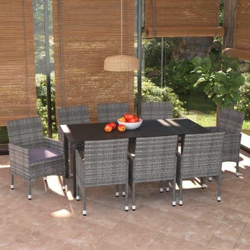 vidaXL 9-delige Tuinset met kussens poly rattan grijs, Verzenden, Nieuw, Tuinset