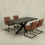 Mangohouten Eettafel Rechthoek Donald 180x100 cm Zwart (6cm), Verzenden