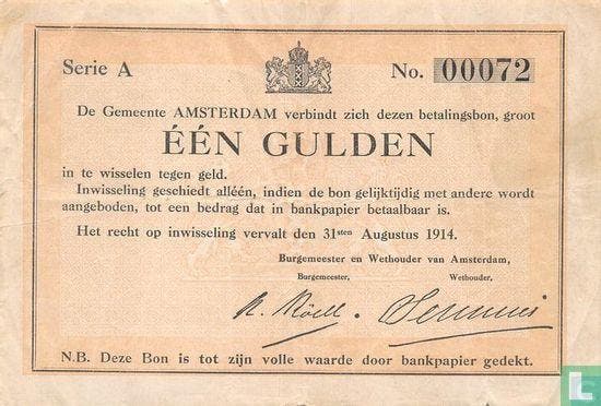 Nederland - 1 Gulden 1914 Gemeente Amsterdam - 1914, Postzegels en Munten, Bankbiljetten | Nederland, Los biljet, Verzenden