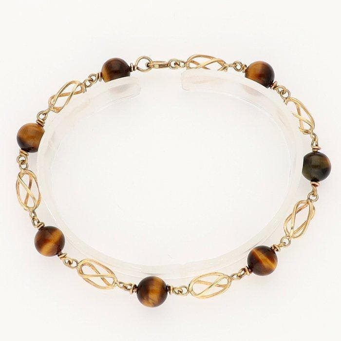 Armband - 14 karaat Geel goud - Tijgeroog, Handtassen en Accessoires, Armbanden