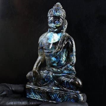 Statue, Big Madagascar Blue Flash Labradorite Carved Divine