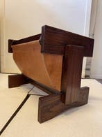 Tijdschriftenhouder - Eik, Leder - Vintage Lektuurhouder