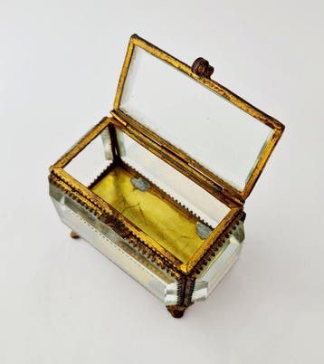 Sieradendoos - Antieke Franse sieradendoos met geslepen glas, Antiek en Kunst