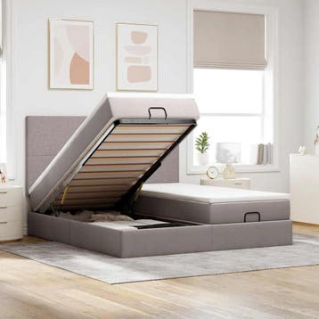 vidaXL Ottoman bed met matrassen 180x200cm stof taupe, Verzenden
