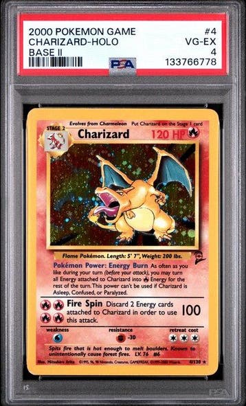 Pokémon Card - Charizard Base Set 2, EX, PSA 4 Holo, Nieuw