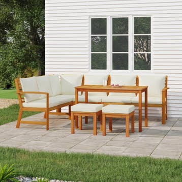 vidaXL 7-delige Tuinset met kussens massief acaciahout, Verzenden, Nieuw, Tuinset
