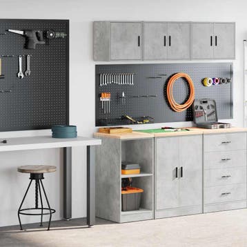 vidaXL Garagekasten 2 st bewerkt hout betongrijs, Verzenden