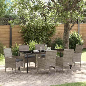 vidaXL Tuin Eettafel Set 7 st Grijs poly rattan, Tuin en Terras, Verzenden, Nieuw