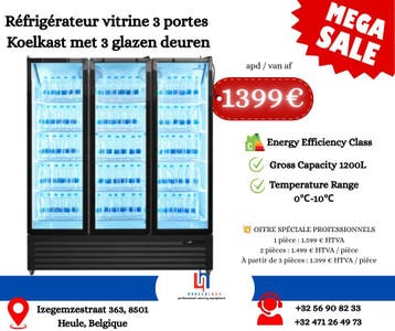 MAGNIFIQUE OFFRE – RÉFRIGÉRATEUR VITRINE 3 PORTES, Verzenden, Neuf, dans son emballage, Refroidissement et Congélation