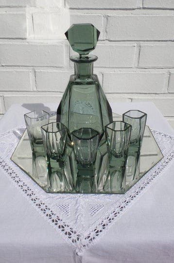Attr. Moser - Service à liqueur (6) - Verre, Antiquités & Art