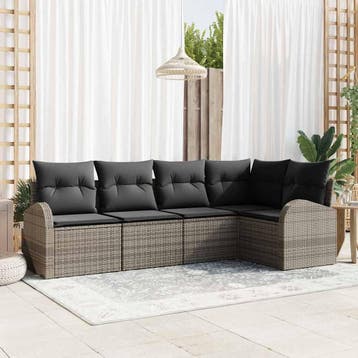 vidaXL Tuinbank Set 5 st Grijs poly rattan, Verzenden, Nieuw