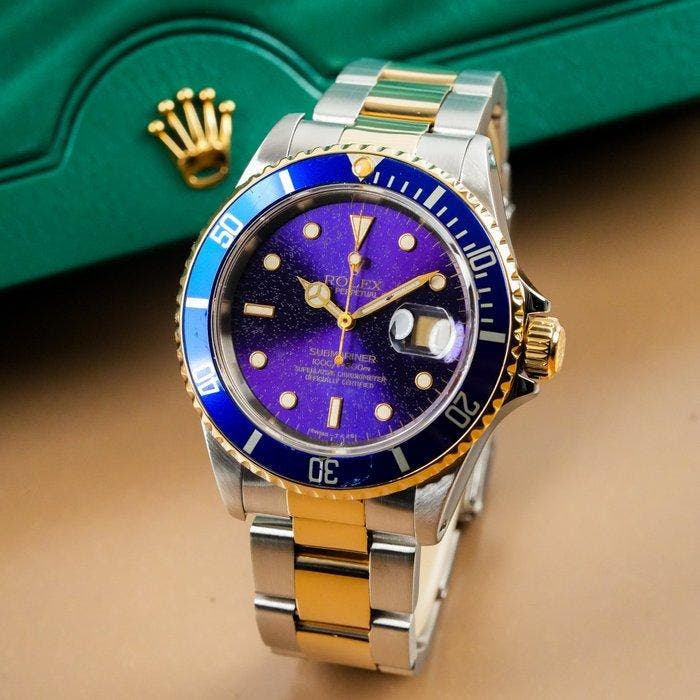 Rolex - Submariner Date Gold Steel Purple Dial - 16613, Bijoux, Sacs & Beauté, Montres | Hommes