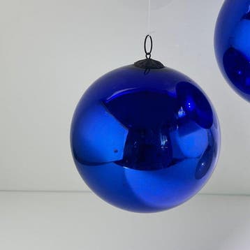Handgeblazen heksenballen 15 cm - Kobaltblauw Mercury Zilver