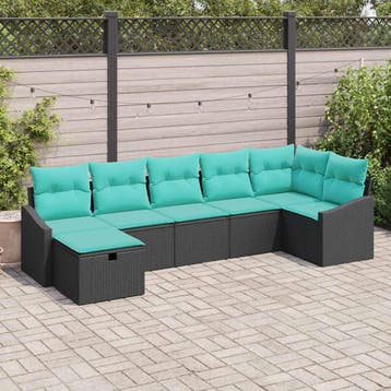 vidaXL Bankstel met kussen met opslag Zwart poly rattan, Verzenden