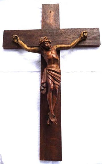 Kruis - Eik - 1900-1910 - Kruisbeeld, houtsnijwerk - 60 cm, Antiek en Kunst