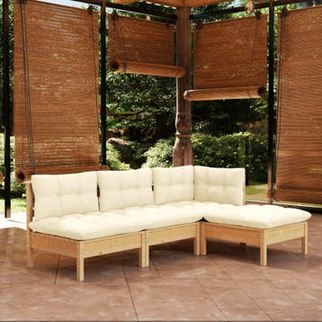 vidaXL 4-delige Loungeset met crèmekleurige kussens, Tuin en Terras, Verzenden, Nieuw, Loungeset