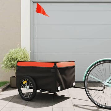 vidaXL Fietstrailer 45 kg ijzer zwart en oranje, Verzenden, Nieuw
