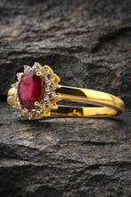 Koninklijke Robijn Halo Ring – Goudverguld 925 Zilver –