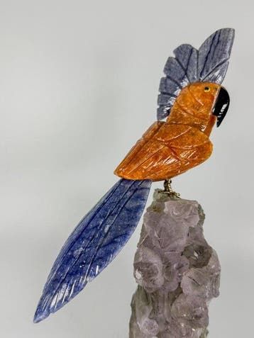 Belle pièce - Perroquet orange taillé à la main sur