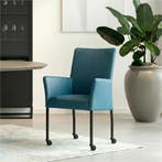 Leren eetkamerstoel Comfort met wieltjes en armleuning -, Huis en Inrichting, Stoelen, Blauw, Nieuw, Leer, Ophalen of Verzenden