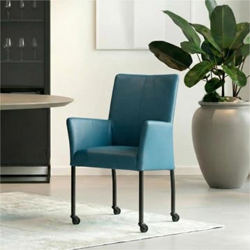 Leren eetkamerstoel Comfort met wieltjes en armleuning -, Huis en Inrichting, Blauw, Nieuw, Leer, Ophalen of Verzenden