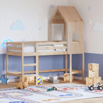 vidaXL Halfhoogslaper met ladder en bedhuis grenenhout, Verzenden