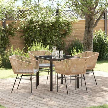 vidaXL Tuin Eettafel Set met kussen 5 pcs Bruin Gepoedercoat, Verzenden, Nieuw