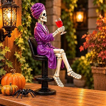 sculptuur, Vintage Gothic Skeleton Drinking Wine Figurine -