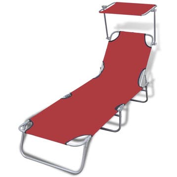 vidaXL Ligbed inklapbaar met luifel staal en stof rood, Verzenden, Nieuw