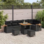 vidaXL Tuinbank Set 9 pcs Zwart Poly Rattan en Poedergecoat, Verzenden, Nieuw