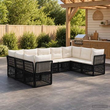 vidaXL Tuinbank Set 9 st Zwart poly rattan, Verzenden